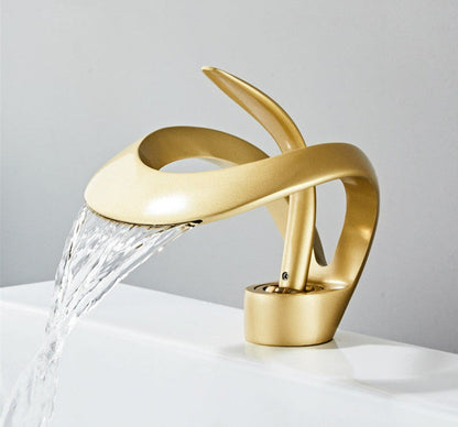Luxora Modern Brass Bathroom Faucet with Waterfall Spout & Single Handle Hot & Cold
