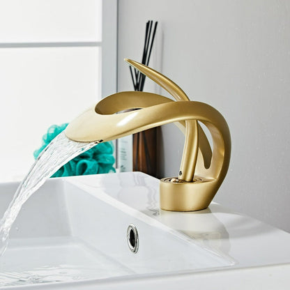 Luxora Modern Brass Bathroom Faucet with Waterfall Spout & Single Handle Hot & Cold