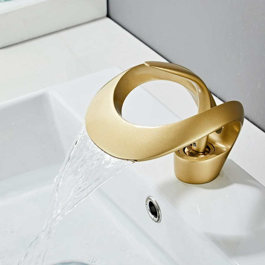 Luxora Modern Brass Bathroom Faucet with Waterfall Spout & Single Handle Hot & Cold