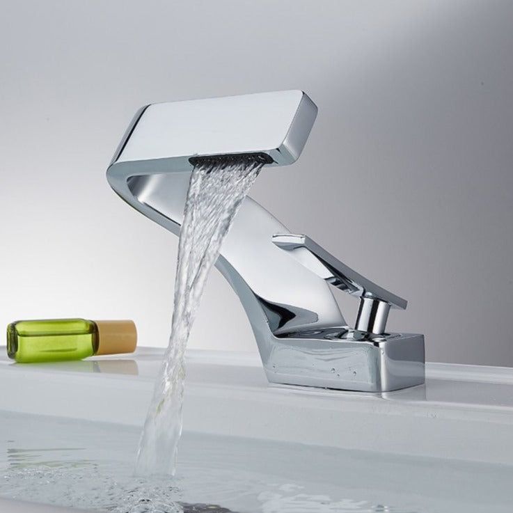 Luxora Modern Curved Bathroom Faucet with Polished Chrome Finish and Hot and Cold Mixer