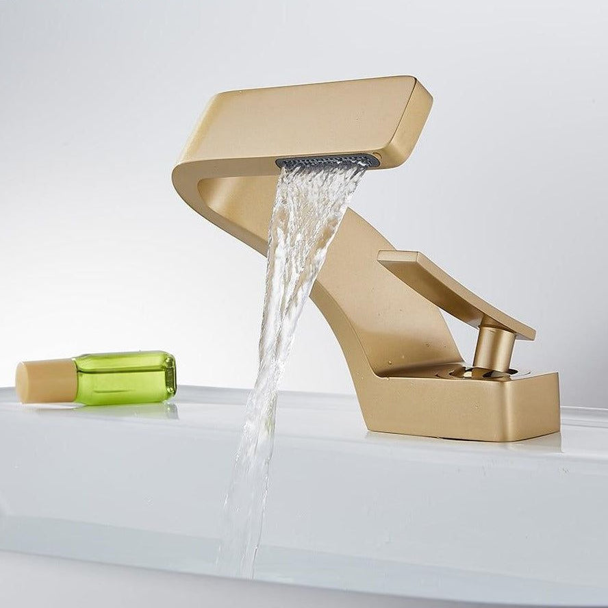 Luxora Modern Curved Bathroom Faucet with Polished Chrome Finish and Hot and Cold Mixer