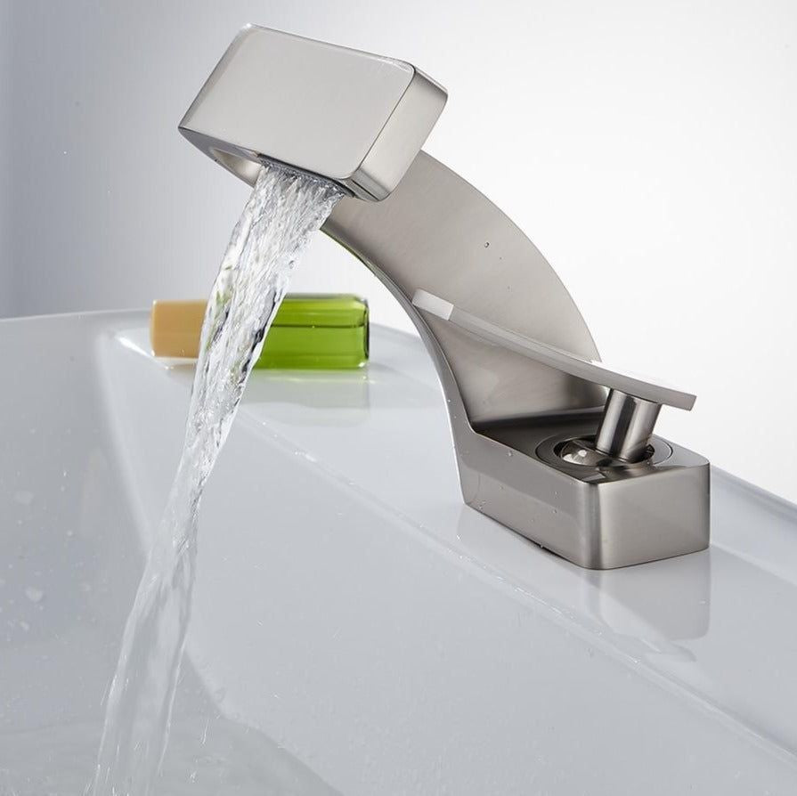 Luxora Modern Curved Bathroom Faucet with Polished Chrome Finish and Hot and Cold Mixer