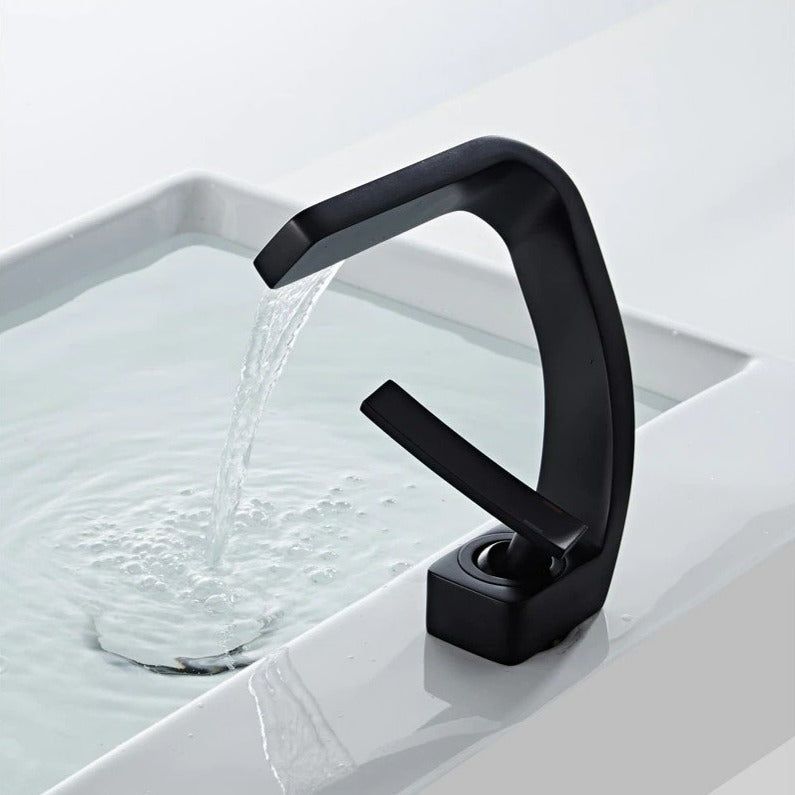 Luxora Modern Curved Bathroom Faucet with Polished Chrome Finish and Hot and Cold Mixer