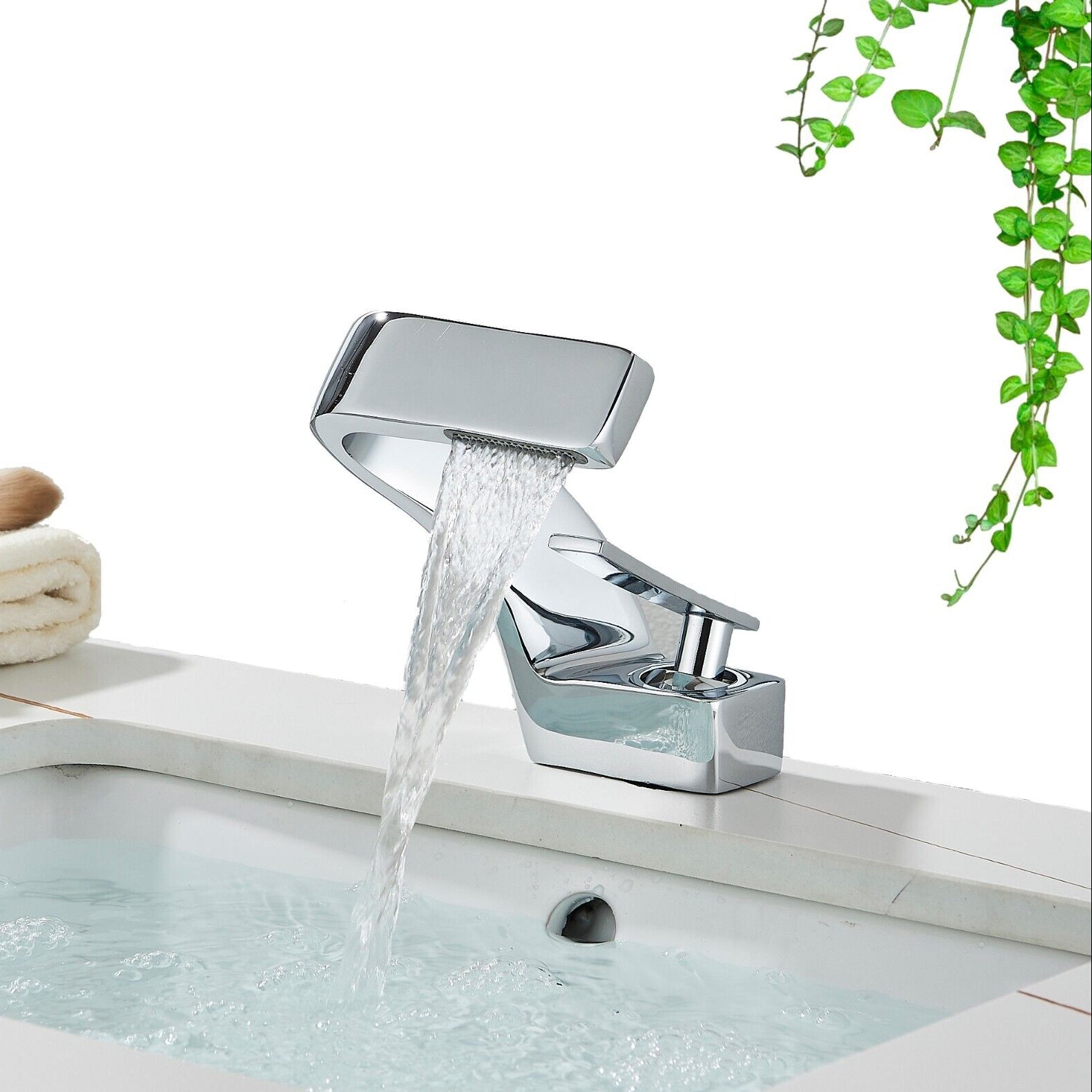 Luxora Modern Curved Bathroom Faucet with Polished Chrome Finish and Hot and Cold Mixer