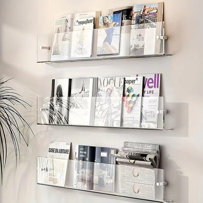 Luxora Floating Acrylic Wall Shelves- 2 Pack Modern Book Magazine Storage Rack
