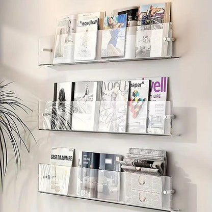 Luxora Floating Acrylic Wall Shelves- 2 Pack Modern Book Magazine Storage Rack