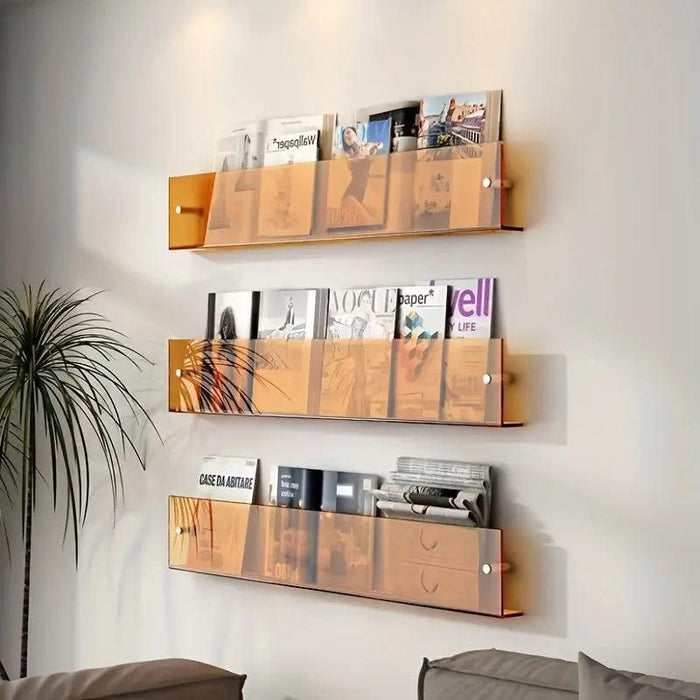 Luxora Floating Acrylic Wall Shelves- 2 Pack Modern Book Magazine Storage Rack