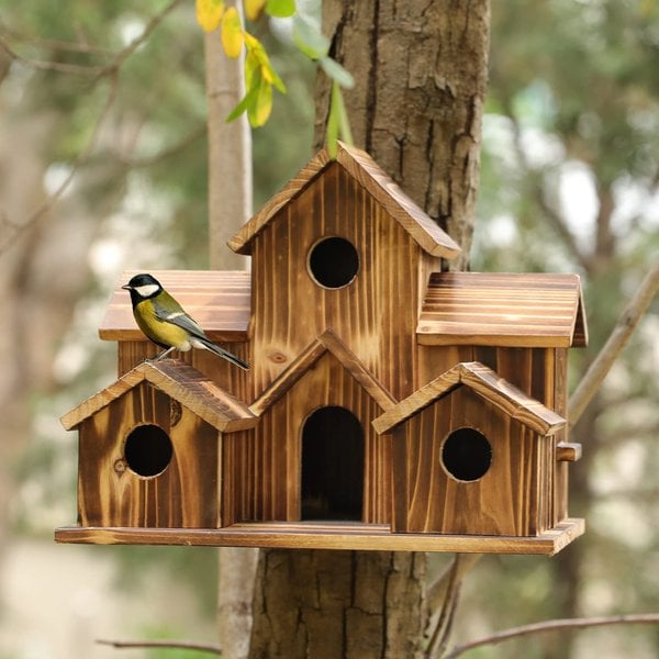 Luxora Wooden Birdhouse with Rustic Design - Durable Safe Shelter for Birds