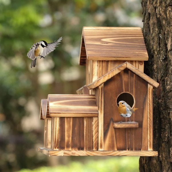 Luxora Wooden Birdhouse with Rustic Design - Durable Safe Shelter for Birds