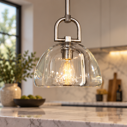 Royelux Modern Brass & Crystal Dome Pendant Light for Kitchen Island