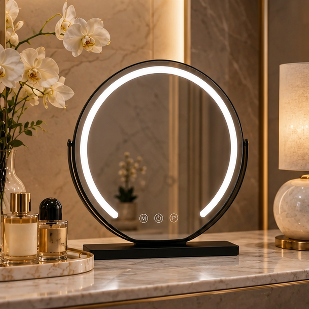 RoyaleGlow Lighted Vanity Mirror Tabletop LED Makeup Mirror With Adjustable Magnification