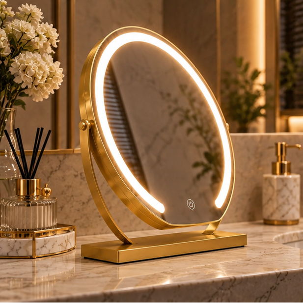 RoyaleGlow Lighted Vanity Mirror Tabletop LED Makeup Mirror With Adjustable Magnification