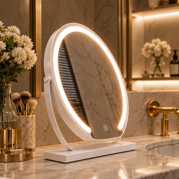 RoyaleGlow Lighted Vanity Mirror Tabletop LED Makeup Mirror With Adjustable Magnification