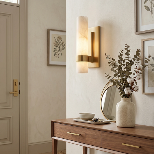Royelux Modern Alabaster Wall Sconce - Brass Minimalist Art Deco Light