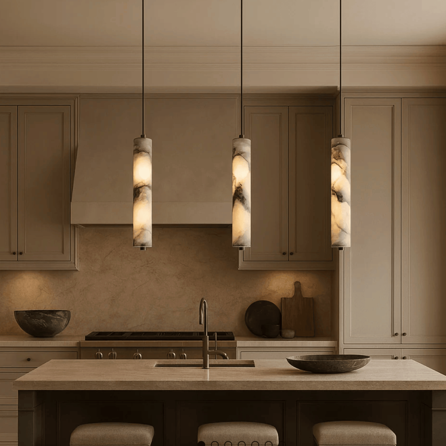 Luxury Black Cylinder Natural Stone Pendant Lamp