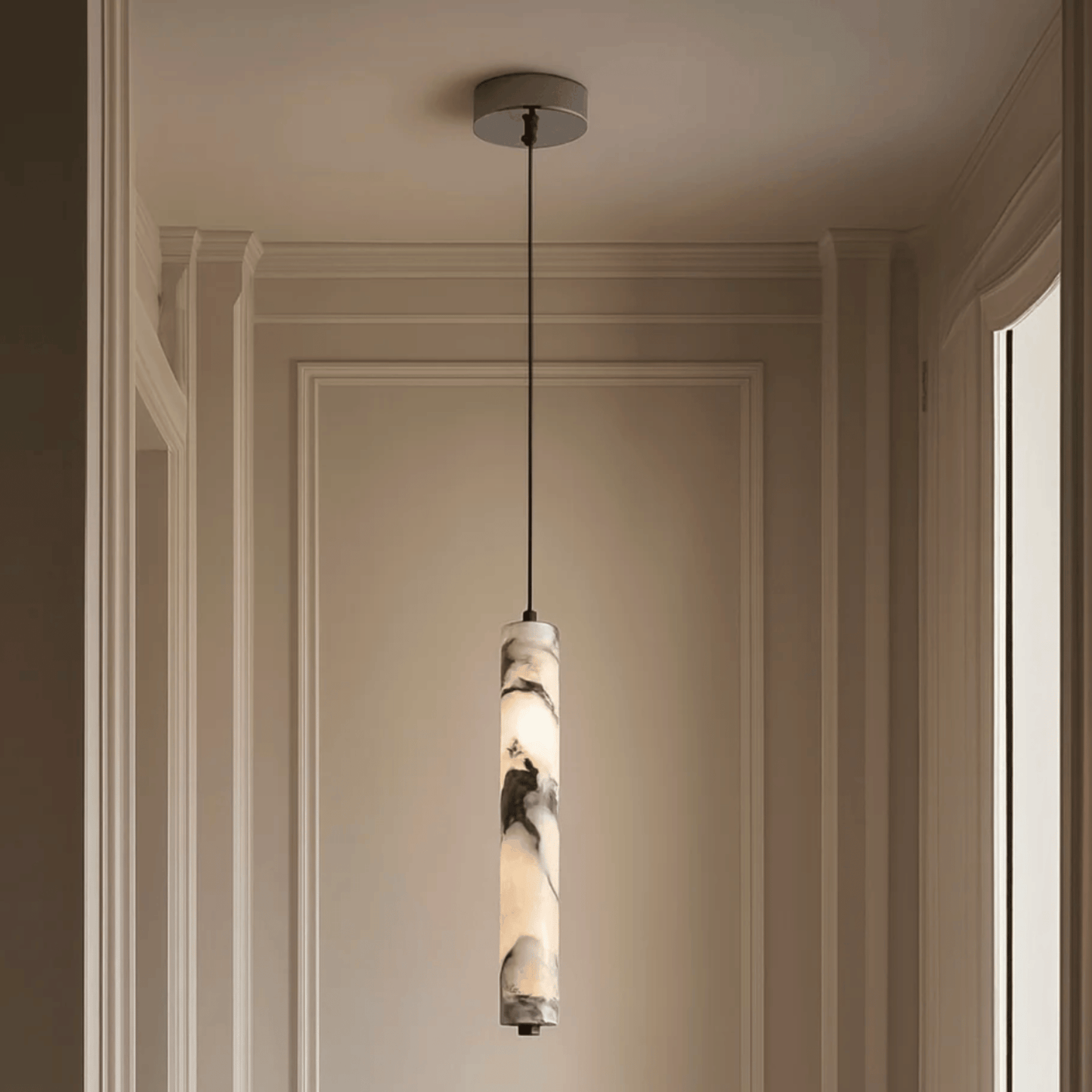 Luxury Black Cylinder Natural Stone Pendant Lamp