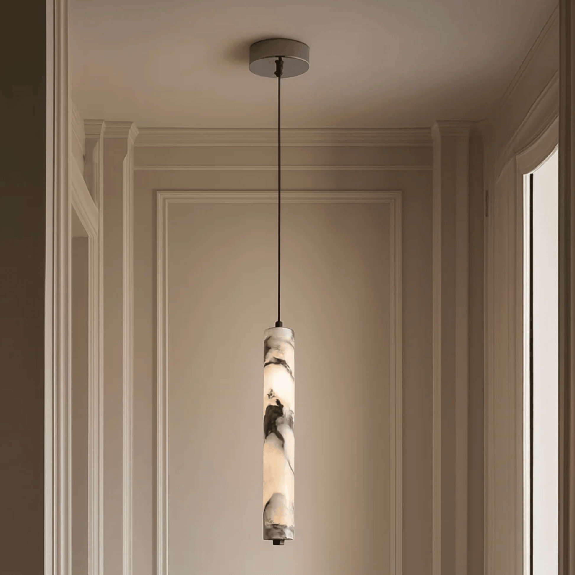 Luxury Black Cylinder Natural Stone Pendant Lamp