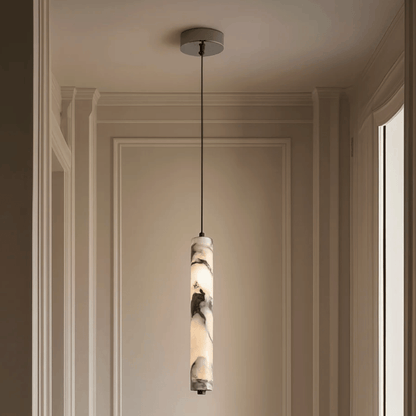 Luxury Black Cylinder Natural Stone Pendant Lamp