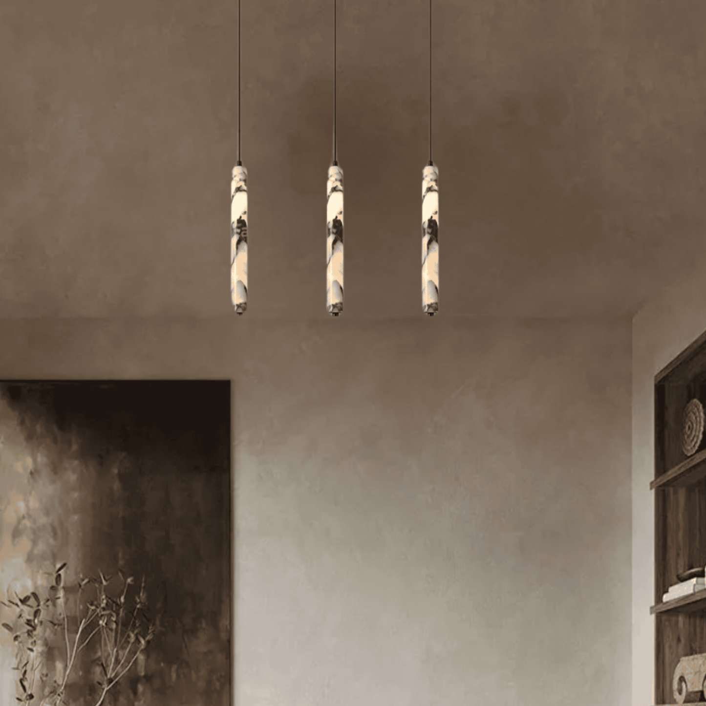 Luxury Black Cylinder Natural Stone Pendant Lamp