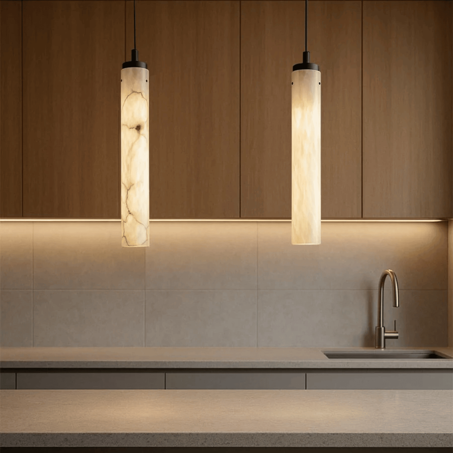 Luxury Black Cylinder Natural Stone Pendant Lamp