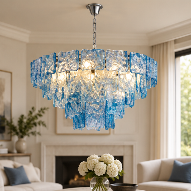 Luxury Branch-Style Tiered Chandelier— Metal & Glass Blue for Dining Room