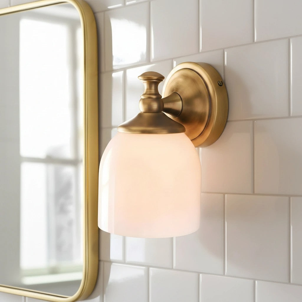 Lyra Brass Milk Glass Wall Sconce 0