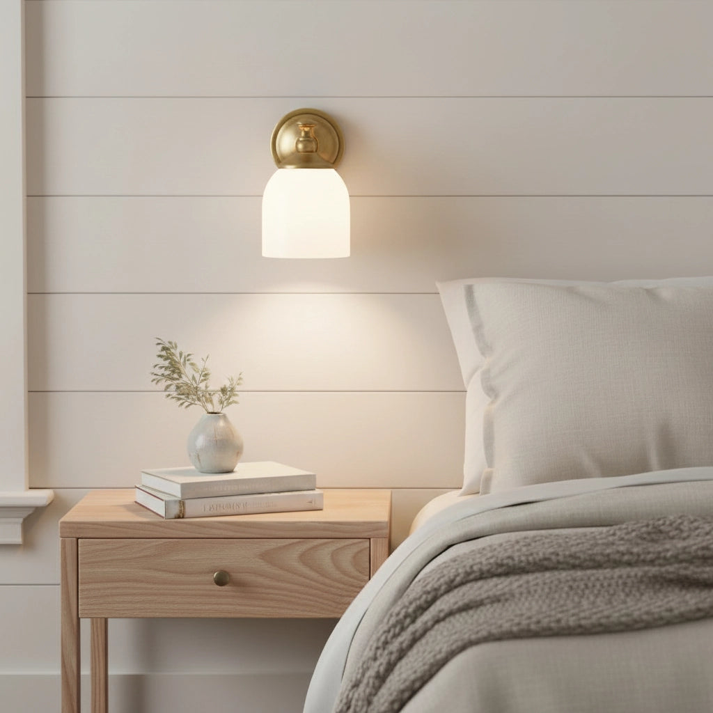 Lyra Brass Milk Glass Wall Sconce 4