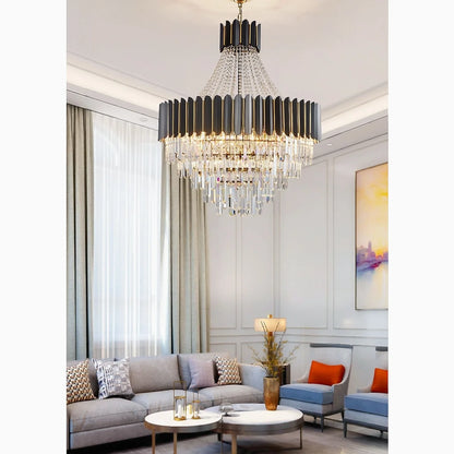 LuxRoyale Modern Black & Gold Crystal Chandelier for Dining Living Room