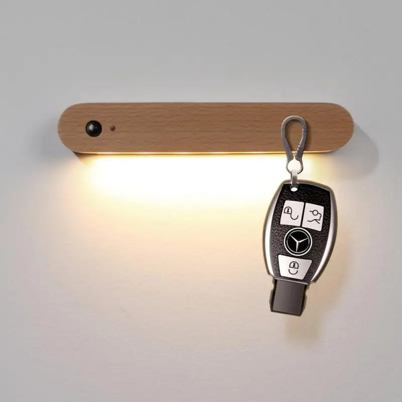 Magnetic Wooden Key Holder, Motion Sensor LED Light, 500 mAh Rechargeable Battery