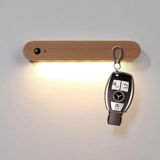 Magnetic Wooden Key Holder, Motion Sensor LED Light, 500 mAh Rechargeable Battery