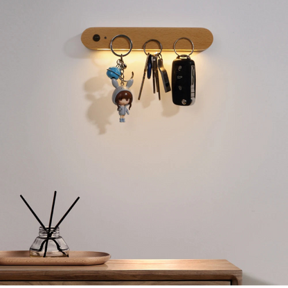 Magnetic Wooden Key Holder, Motion Sensor LED Light, 500 mAh Rechargeable Battery