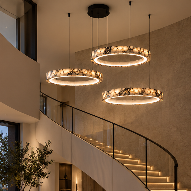 Royelux Modern Marble LED Ring Chandelier - Adjustable Pendant Light
