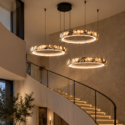 Royelux Modern Marble LED Ring Chandelier - Adjustable Pendant Light