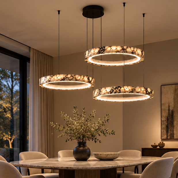 Royelux Modern Marble LED Ring Chandelier - Adjustable Pendant Light