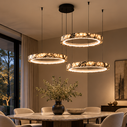 Royelux Modern Marble LED Ring Chandelier - Adjustable Pendant Light