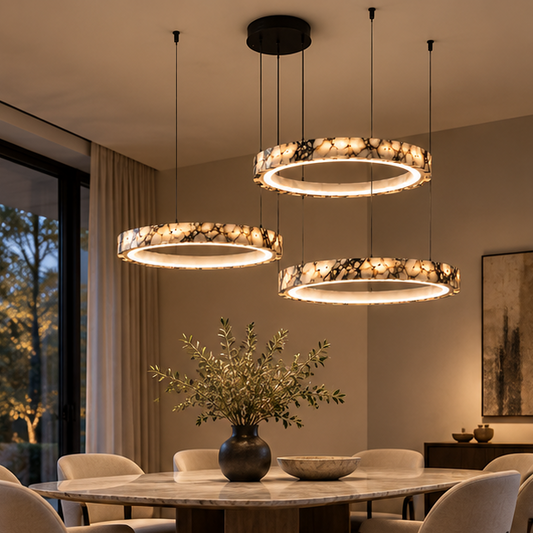 Royelux Modern Marble LED Ring Chandelier - Adjustable Pendant Light