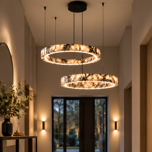 Royelux Modern Marble LED Ring Chandelier - Adjustable Pendant Light
