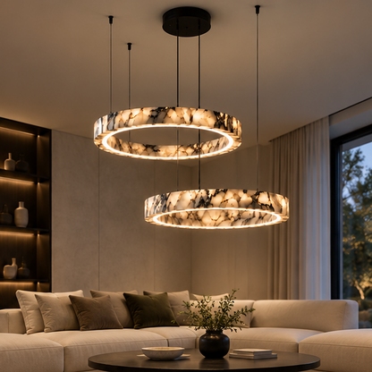 Royelux Modern Marble LED Ring Chandelier - Adjustable Pendant Light