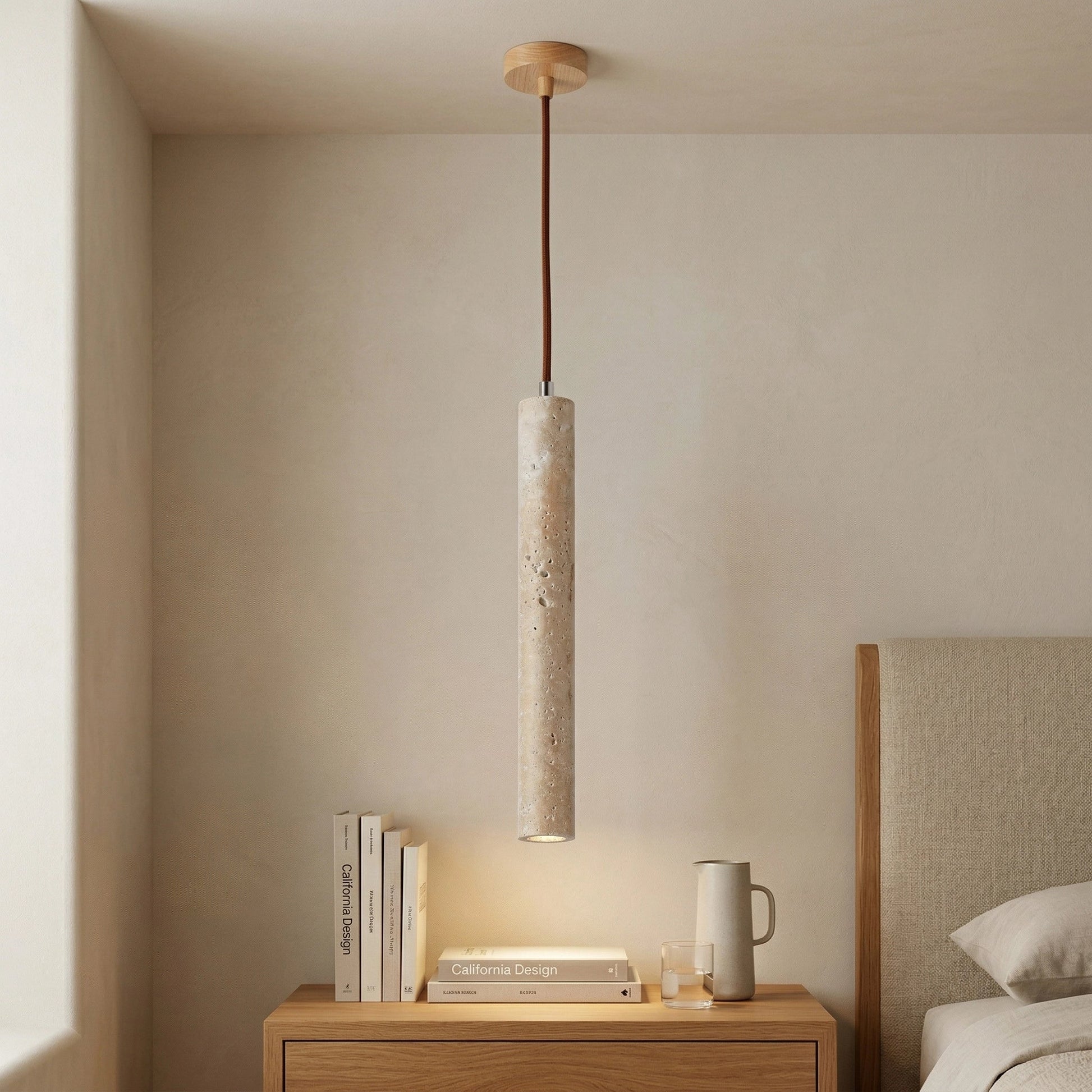 Marbled Travertine Cylinder Pendant Light 2