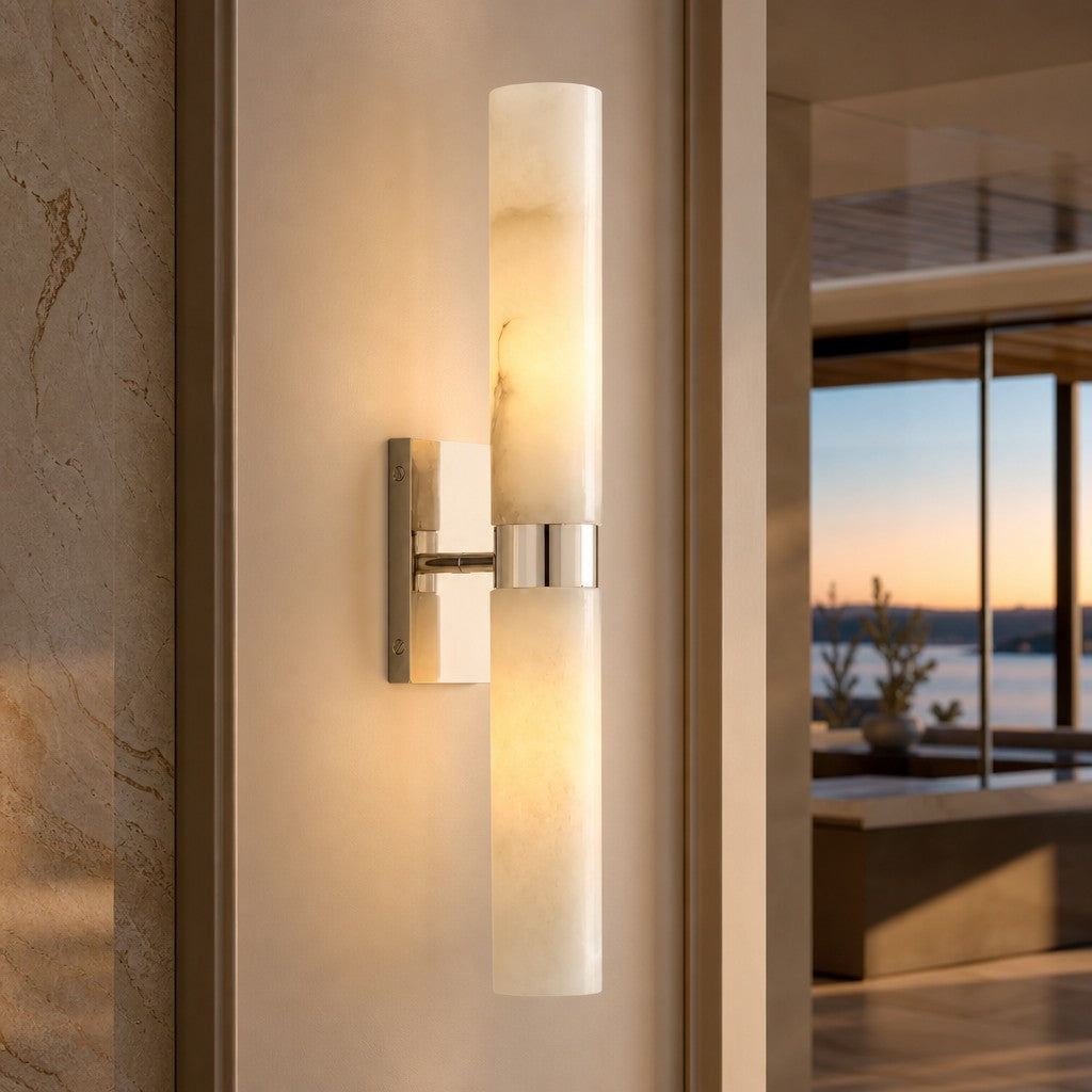 Marcellus Modern Alabaster Double Tube Wall Sconce 1