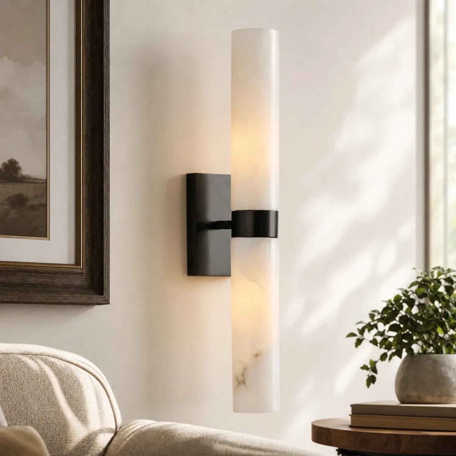 Marcellus Modern Alabaster Double Tube Wall Sconce 5