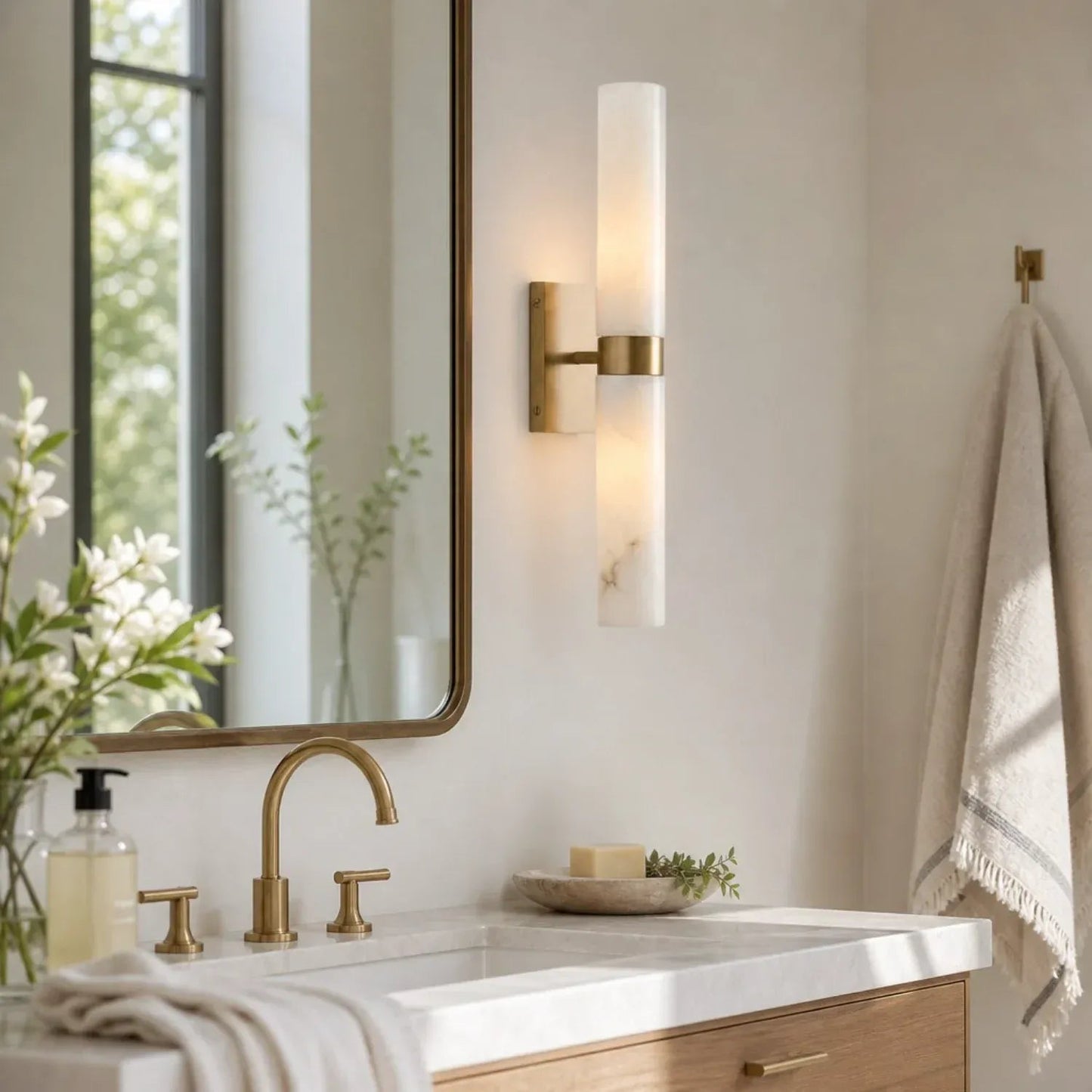 Marcellus Modern Alabaster Double Tube Wall Sconce 6