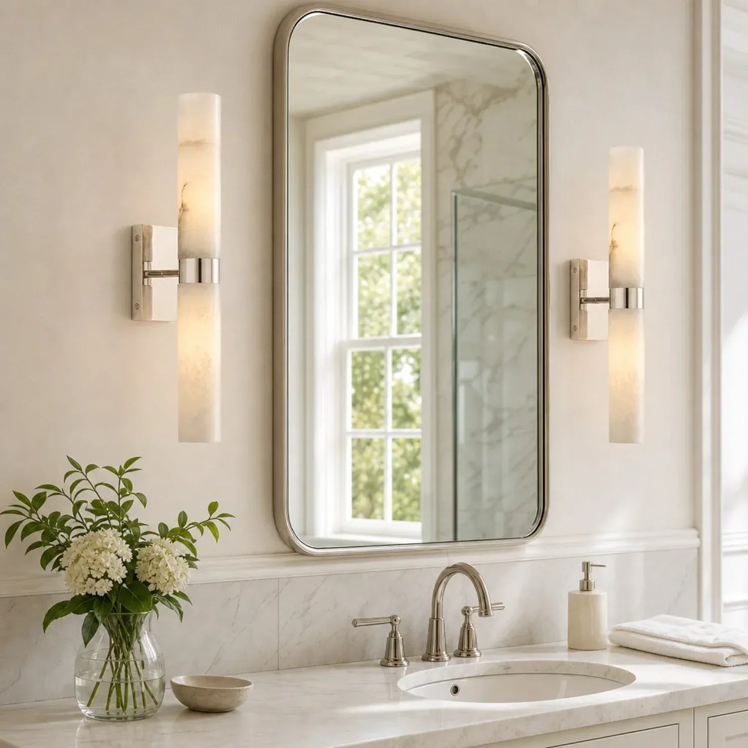 Marcellus Modern Alabaster Double Tube Wall Sconce 7