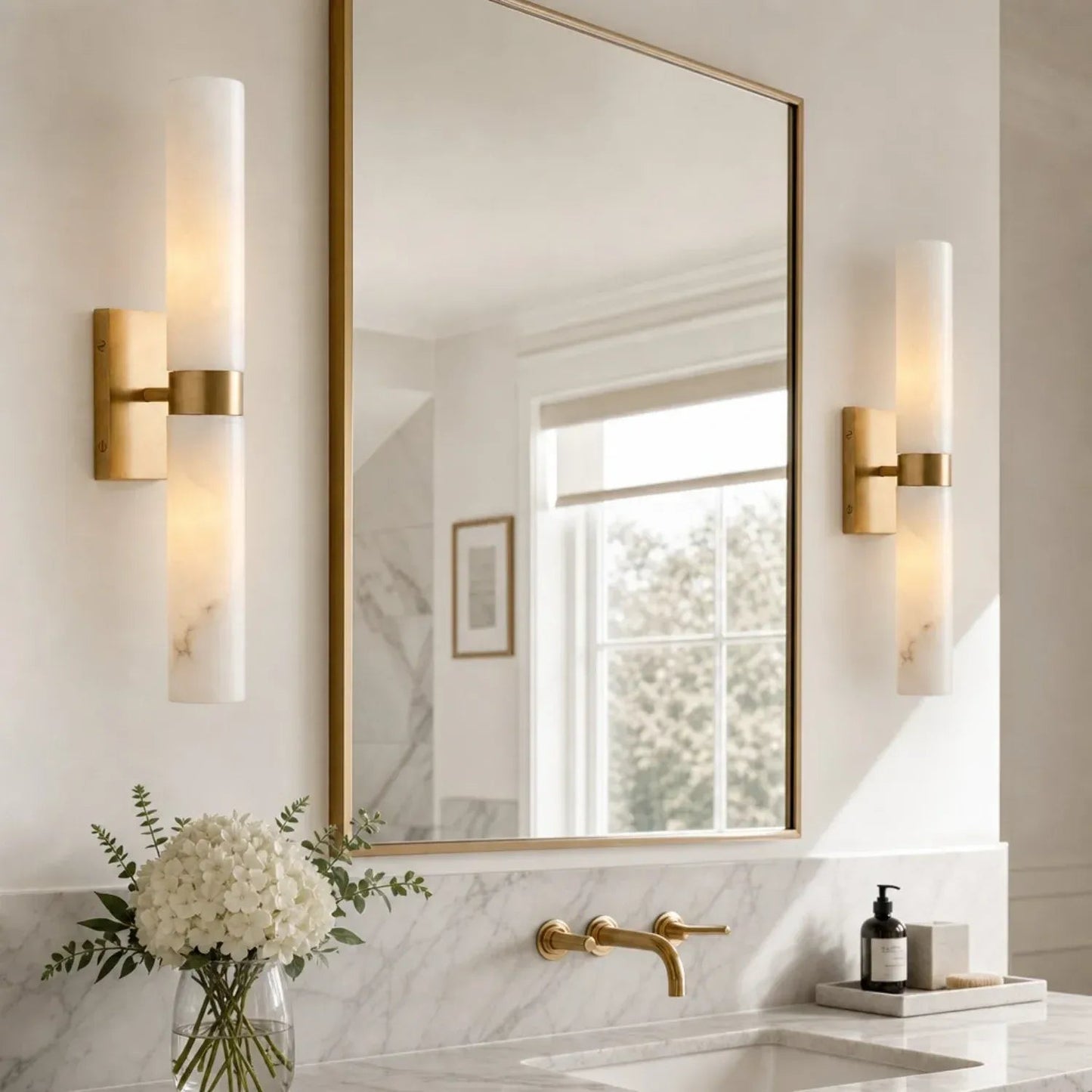 Marcellus Modern Alabaster Double Tube Wall Sconce 8