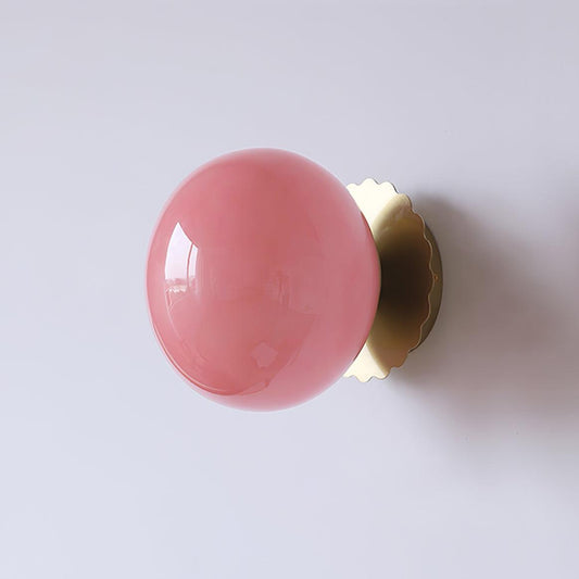 LuxRoyale Marshmallo Glass Ball Wall Sconce with Brass Backplate for Bedroom & Bedside