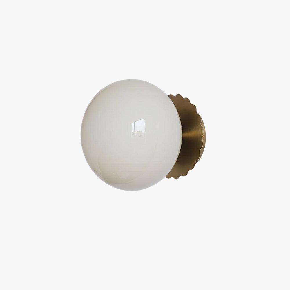 LuxRoyale Marshmallo Glass Ball Wall Sconce with Brass Backplate for Bedroom & Bedside