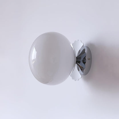 LuxRoyale Marshmallo Glass Ball Wall Sconce with Brass Backplate for Bedroom & Bedside