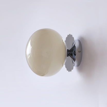 LuxRoyale Marshmallo Glass Ball Wall Sconce with Brass Backplate for Bedroom & Bedside