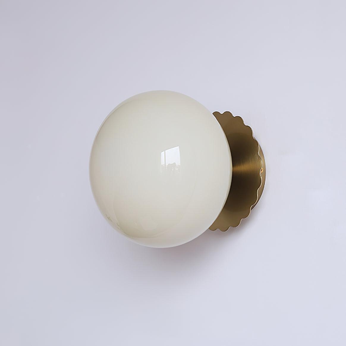 LuxRoyale Marshmallo Glass Ball Wall Sconce with Brass Backplate for Bedroom & Bedside