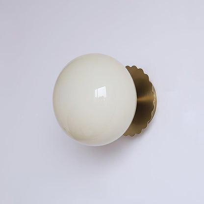 LuxRoyale Marshmallo Glass Ball Wall Sconce with Brass Backplate for Bedroom & Bedside